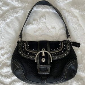 Coach Bag Purse Leather Suede Monogram Black Medium Shoulder